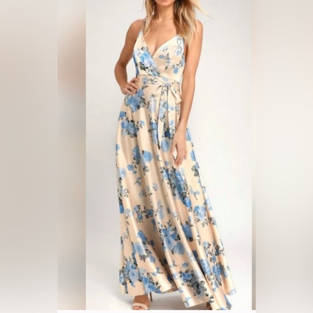 Lulu's Blue and Cream Floral Maxi Dress